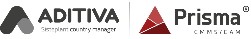 Logo do software CMMS Prisma e da Aditiva Sistemas em formato horizontal.