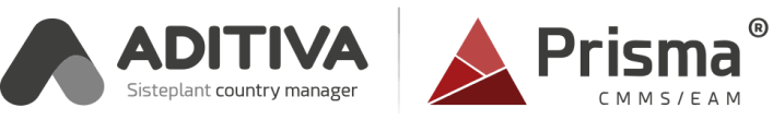 Logo do software CMMS Prisma e da Aditiva Sistemas em formato horizontal.